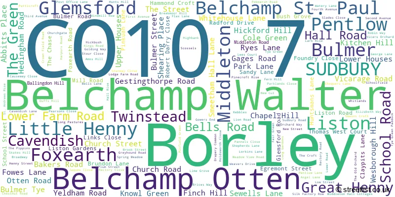 A word cloud for the CO10 7 postcode